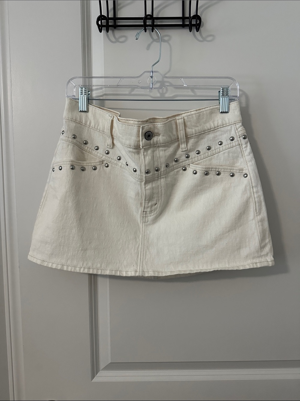 Abercrombie & Fitch Cream Studded Denim Mini Skirt